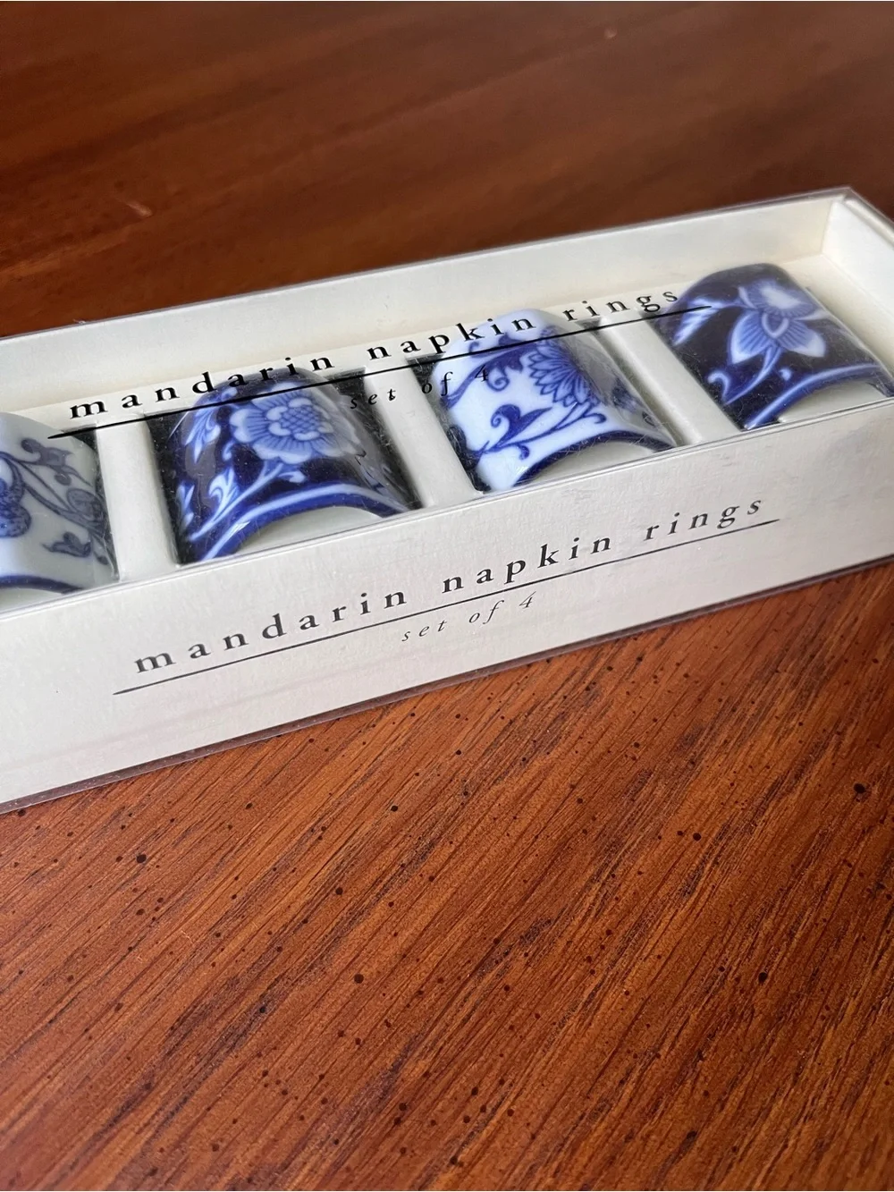 Pier 1 Mandarin Napkin Rings, Porcelain, Set of 4, New - Blue & White